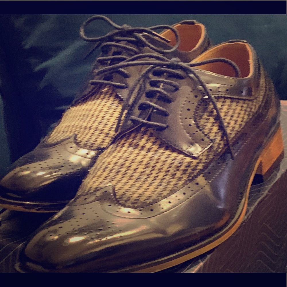 Unique Blue Dress Shoes w/ Plaid Fabric Design